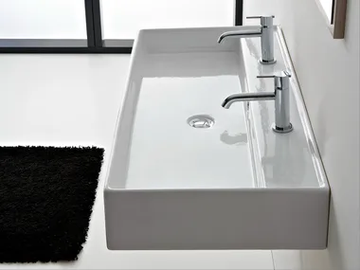 TEOREMA 120R B - Wall-mounted double ceramic washbasin by Scarabeo Ceramiche - view 2
